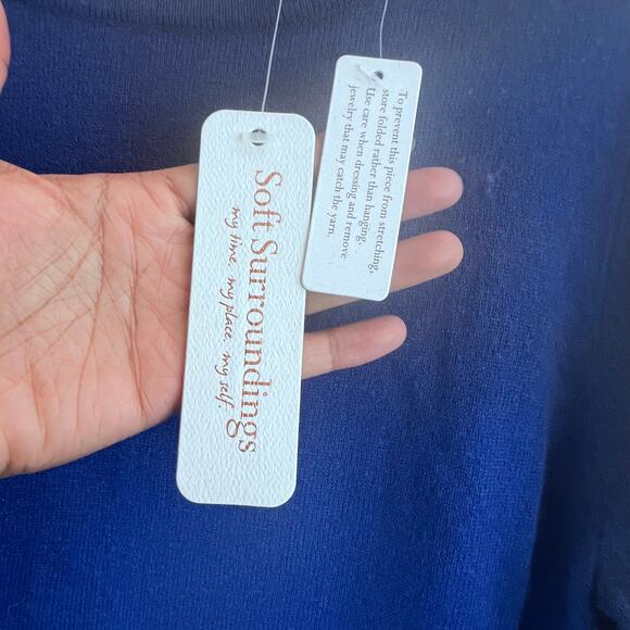 Soft Surroundings Blue Wool Blend Sweater Long Sleeve Pleated Ribbon Tie Size PM - Picture 3 of 8